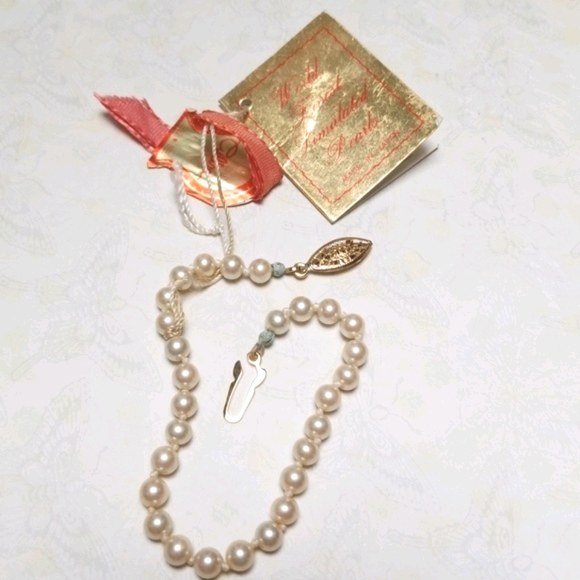 Vintage 1950s Mid Century Cultra Simulated Pearl Bracelet With Original Tag - Picture 13 of 14